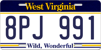 WV license plate 8PJ991