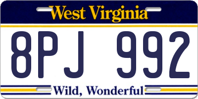 WV license plate 8PJ992