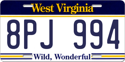 WV license plate 8PJ994