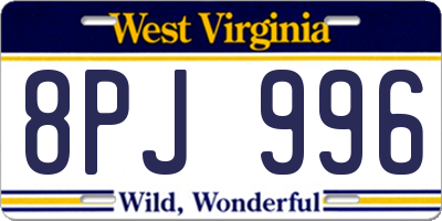 WV license plate 8PJ996