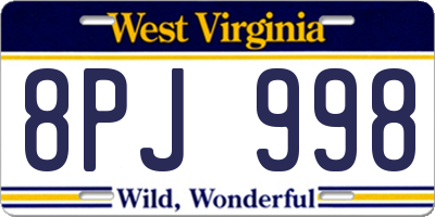 WV license plate 8PJ998