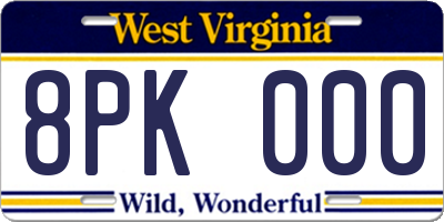 WV license plate 8PK000