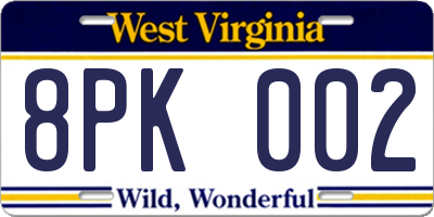 WV license plate 8PK002