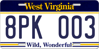 WV license plate 8PK003
