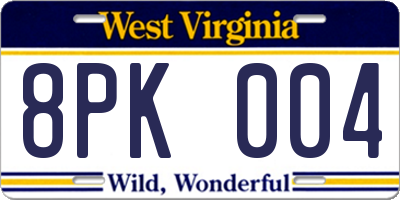 WV license plate 8PK004