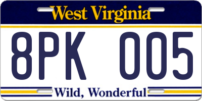 WV license plate 8PK005