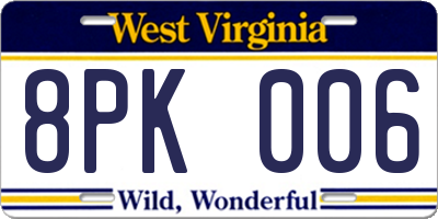 WV license plate 8PK006