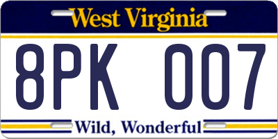 WV license plate 8PK007