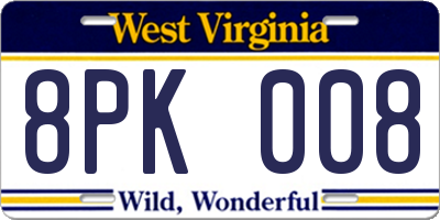 WV license plate 8PK008