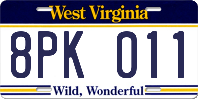 WV license plate 8PK011