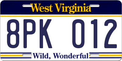 WV license plate 8PK012
