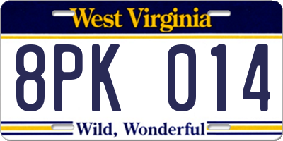 WV license plate 8PK014