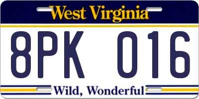 WV license plate 8PK016