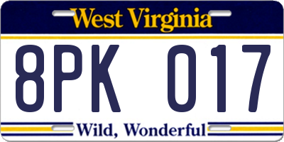 WV license plate 8PK017