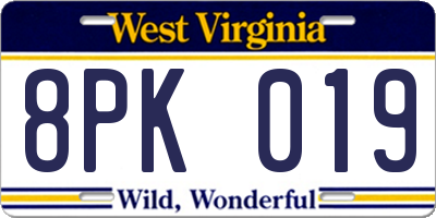 WV license plate 8PK019