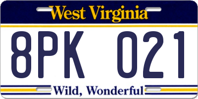 WV license plate 8PK021