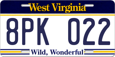 WV license plate 8PK022
