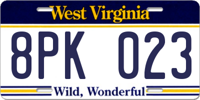WV license plate 8PK023