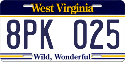 WV license plate 8PK025