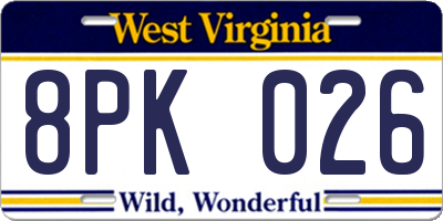 WV license plate 8PK026