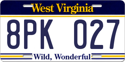 WV license plate 8PK027