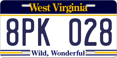 WV license plate 8PK028