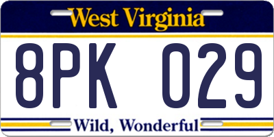 WV license plate 8PK029