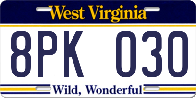 WV license plate 8PK030