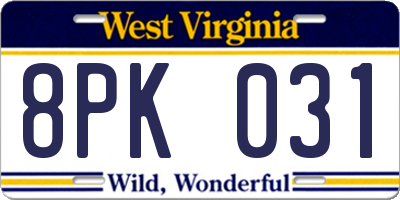 WV license plate 8PK031