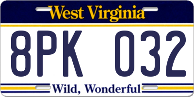 WV license plate 8PK032