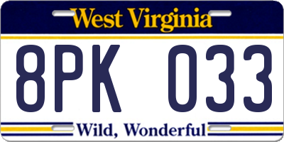 WV license plate 8PK033