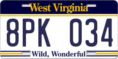 WV license plate 8PK034