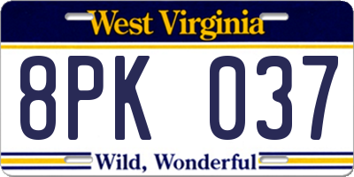 WV license plate 8PK037
