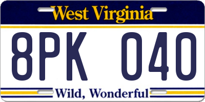 WV license plate 8PK040
