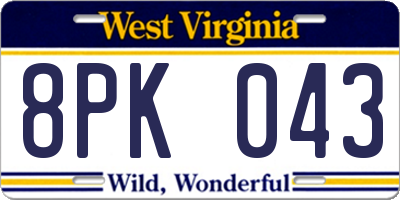WV license plate 8PK043
