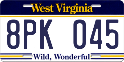 WV license plate 8PK045