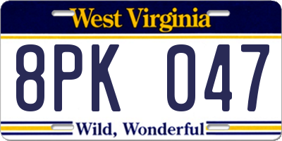WV license plate 8PK047