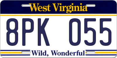 WV license plate 8PK055
