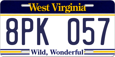 WV license plate 8PK057
