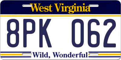 WV license plate 8PK062