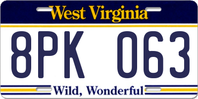 WV license plate 8PK063
