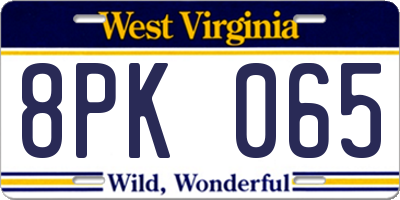 WV license plate 8PK065