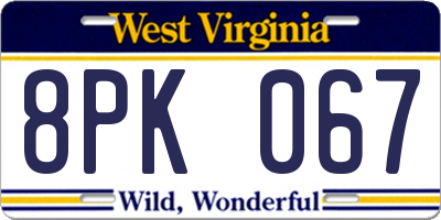WV license plate 8PK067