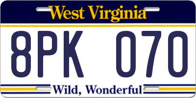 WV license plate 8PK070