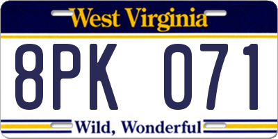 WV license plate 8PK071