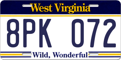 WV license plate 8PK072