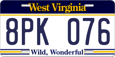 WV license plate 8PK076