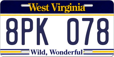 WV license plate 8PK078