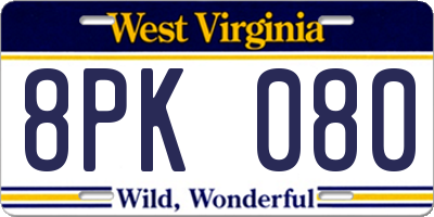 WV license plate 8PK080