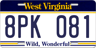 WV license plate 8PK081